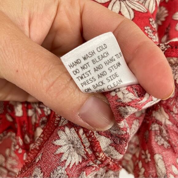 Cynthia Rowley Red Ditsy Floral Ruffled Boho Womens Blouse S Shirt Top Peasant - Picture 7 of 11